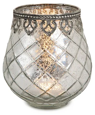 Produktbild von Vintage Kerzenglas Laterne als Outdoor Windlicht silber in 14 cm