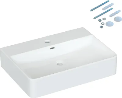 Produktbild von AQUABATOS Hängewaschbecken Keramik Waschtisch Handwaschbecken, mit Überlauf, Hahnloch Links, Ohne ablaufventil