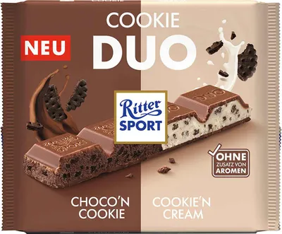 Zdjęcie produktu dla Ritter Sport Cookie Duo nadziewane mleczną czekoladą opakowanie 218g