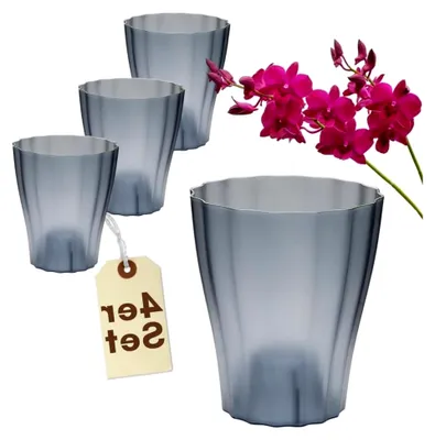 Produktbild von 4er Set Orchideentopf Rauchfarbig Orchideen Übertopf Pflanztöpfe Übertöpfe für Orchideen Topf aus Kunststoff Innen Blumentopf Elegant 13 cm