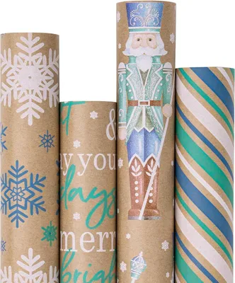 Obrázok produktu pre Vianočné darčekové balenie Kraft papier Nutcracker snehové vločky pruhy 76x3m 4 role