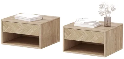 Produktbild von Set aus 2 schwebenden Nachttischen mit Schublade und Fach fš¹rs Schlafzimmer, 37 x 32 x 21 cm, Natur