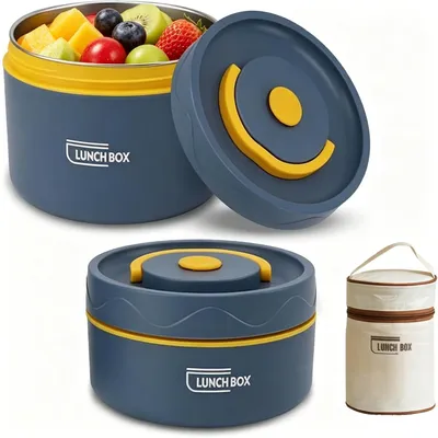 Immagine prodotto di Set di 2 contenitori termici, capacità 420 ml e 550 ml, in acciaio inossidabile, a prova di perdite, con borsa per il pranzo