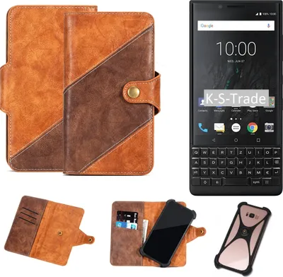 Produktbild von K-S-Trade Handy-Hülle Schutz-Hülle Bookstyle Case Wallet-Case kompatibel mit Blackberry KEY2 Handy Cover Bumper Kantenschutz Smartphone dunkelbraun
