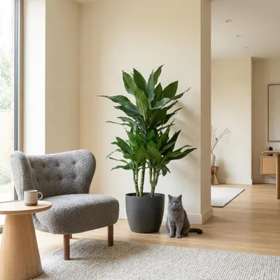 Image de Green boutiQ - Plante d'intérieur - Dragonnier - Dracaena Janet Craig - Vert - Entretien facile - 1 Plante - avec Potter Gris - Pot 21cm - Hauteur 90 - 100cm