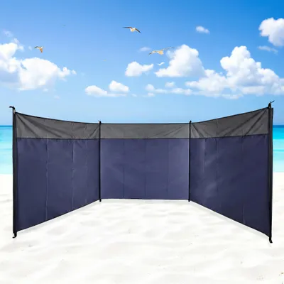 Obrázek produktu pro Větrná zástěna na pláž modrá s taškou - 500 x 140 cm - Kempinková zástěna s lanem a kolíky