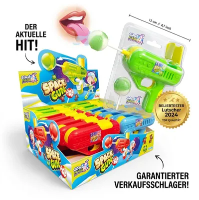 Image de Présentoir complet contenant 12 sucettes "Sweet Flash Space Gun Pop Lolli"