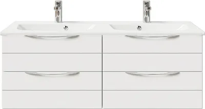 Produktbild von Pelipal Badmöbel-Set Sunline 300 BxHxT 132 x 49,9 x 48 cm Frontfarbe weiß hochglanz mit Waschtisch Mineralmarmor Griff c