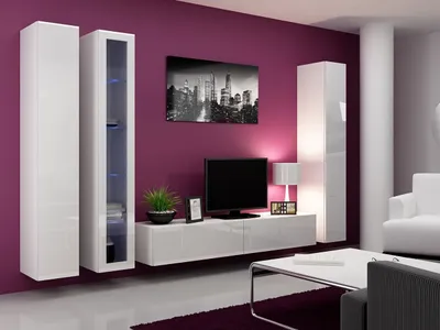 Immagine prodotto di Parete attrezzata per soggiorno con illuminazione a LED bianca ASHTON 2 - bianco / bianco lucido