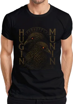 Produktbild von Nordische Raben Hugin Munin Wikinger Mythologie Runenkrieger Herren T-Shirt, Schwarz, XL