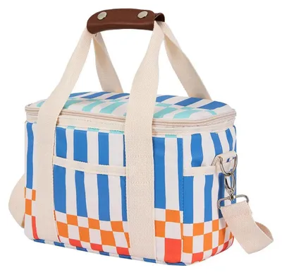 Image de Sac isotherme de 9 litres, multicolore, à motifs à carreaux, réutilisable. Sac de déjeuner portable avec bandoulière