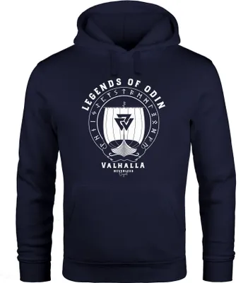Produktbild von Hoodie Herren Print Legends of Odin Valhalla Vikings Wikinger Kapuzen-Pullover Männer Neverless® navy L