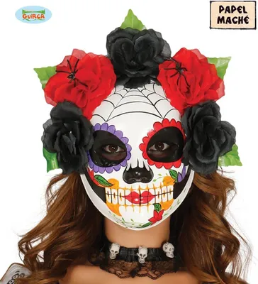 Produktbild von bunte Skelett Maske mit Blumen für Damen