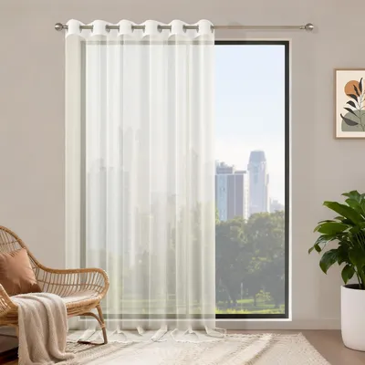 Immagine prodotto di Tende - Beige - 200 x 245 cm - Set di 1 tenda trasparente corta con passanti - Design moderno - Decorazione per soggiorno, camera da letto, cucina