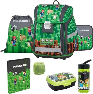Produktbild von Playworld Gaming Pixel Schulranzen Set 7-teilig mit Federmappe & Regenschutz