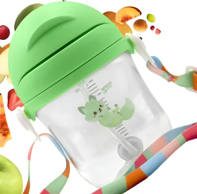 Produktbild von Trinklernbecher mit beschwerter Strohhalm Sippy-Flasche, grün