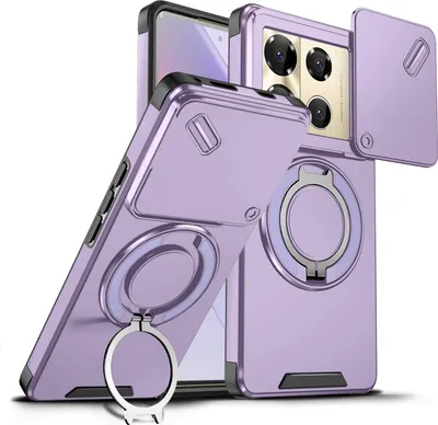 Obrázek produktu pro Dvouvrstvé pouzdro pro Infinix Note 40 Pro 5G/4G, s posuvným krytem fotoaparátu a magnetickým kroužkovým stojánkem Fialová