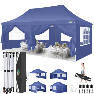 Productafbeelding van Partytent 3x6 meter, waterdicht, stabiel, met UV-bescherming, met 6 zijwanden, donkerblauw