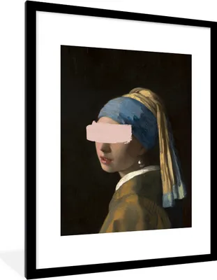 Produktbild von MuchoWow® Gerahmtes Poster Mädchen mit Perlenohrring - Vermeer - Pastell 60x80 cm - Poster mit Schwarzem Bilderrahmen Wandposter Rahmen Foto Bilder - Wohnzimmer - Dekorationen - Prämie