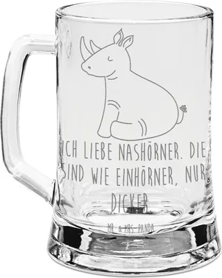 Produktbild von Mr. & Mrs. Panda Bierkrug Mit Gravur Einhorn Nashorn - Transparent - Geschenk, Nashörner, Glitzer, Bierhumpen, Krug, Regenbogen, Glaskrug, Zoo, Humpen, Lustig, Glas