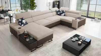 Image de Grand canapé d'angle, fonction couchage MELODY IV MINI Tauro/Freya Marron/Beige foncé Gauche