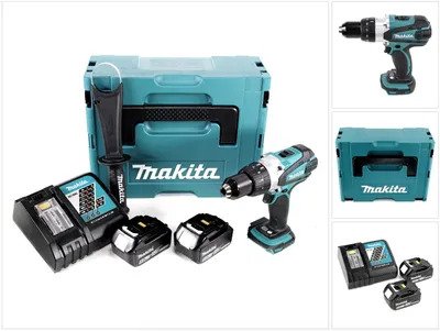 Zdjęcie produktu dla Akumulatorowa wiertarko-wkrętarka Makita DDF 458 RTJ 18 V 91 Nm w zestawie Makpac z akumulatorem 2x BL1850 B 5,0 Ah i ładowarką DC18RC