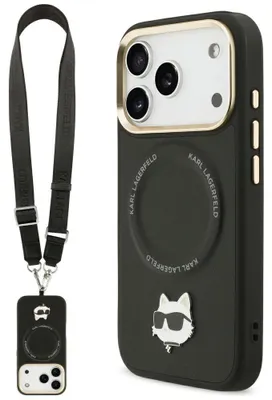 Immagine prodotto di Karl Lagerfeld - Custodia rigida Hardcase Big Strap Karl Metal Logo MagSafe per iPhone 17 Pro Max - nera