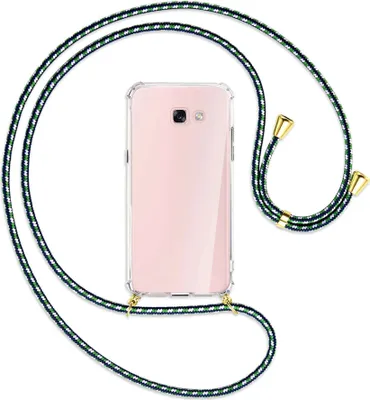 Produktbild von Handykette Backcover-Schutzhülle mit Band (Metall goldfarben) für Samsung Galaxy A7 2017 - grün/blau/weiß