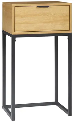 Produktbild von Beistelltisch mit Schublade, moderner Beistelltisch mit Stahlbeinen fš¹r Eingangsbereich oder Wohnzimmer, 40 x 30 x 76 cm, natur