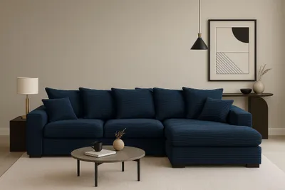 Produktbild von Kaiser Möbel Ecksofa mit schlaffunktion und bettkasten, Sofa L-form, Couch L-form Gabon stoff Zoom Blau Ottomane Rechts