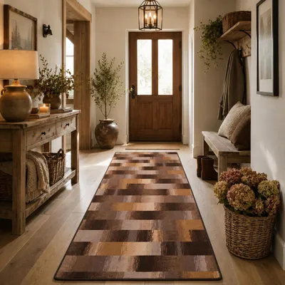 Produktbild von Designer Velours Läufer Teppich Mystic Karo Braun, Größe:80x400 cm