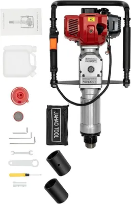Produktbild von 2-Takt Benzin Pfahlramme, 52ccm 1900W T-Pfosten Pfostentreiber Tragbarer Zaunpfahl-Ramme 45J Aufprallenergie Luftkühlung Hand-Zug-Start Einzylinder für Bauernhöfe, Ranchzäune, Straßenverbesserungen