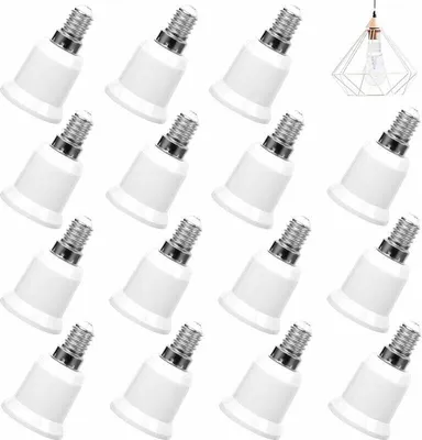 A collection of lamp socket adapters arranged in a grid pattern on a white background.