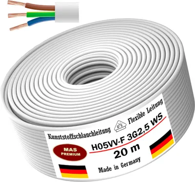 Produktbild von 20m Kunststoffschlauchleitung H05VV-F 3G2,5 Weiß Flexible Leitung Gerätekabel