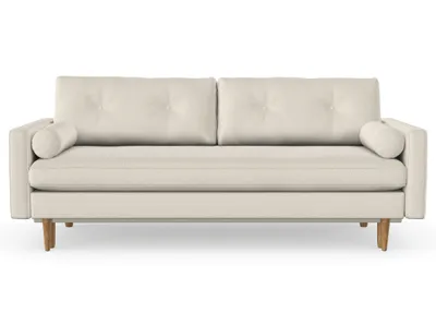Produktbild von Esme 3-Sitzer-Sofa mit Schlaffunktion, Massivholzkonstruktion, skandinavischer Stil, Hohe Beine aus Eichenholz, gewachst, Chenille-Stoff Puente 03 Creme