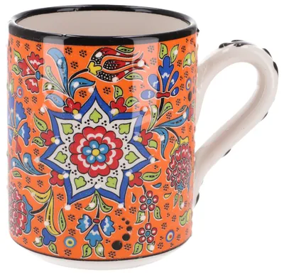 Produktbild von Handbemalter Türkischer Kaffeebecher, Orientalische Kaffeetasse - Orange, Keramik, 10*12*8 cm, Küchenaccessoires, Sonstiges