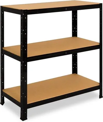 Produktbild von Famanu Metallregal 90x70x60 cm Schwarz mit 3 Ablageböden - 175 kg Tragkraft