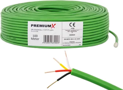 Produktbild von PremiumX 100m EIB KNX BUS-Kabel J-Y(ST)Yh 2x2x0,8 Eca Busleitung Datenkabel grün