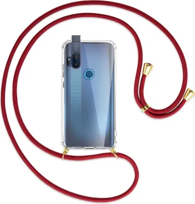 Produktbild von Handykette Backcover-Schutzhülle mit Band (Metall goldfarben) für Motorola One Hyper - dunkelrot