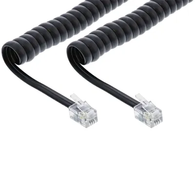 Produktbild von InLine Spiralkabel, RJ10 Stecker / Stecker, schwarz, 1:1 belegt, max. 2m, 2 m, RJ10, RJ10, Schwarz, Männlich, Männlich
