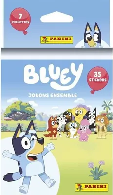 Produktbild von Bluey 2 Panini Stickers, Blister mit 7 Tüten, Album mit 40 Seiten, 192 Sticker inklusive 36 Glitzerstickern