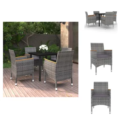 Produktbild von vidaXL 5-tlg. Garten-Essgruppe mit Auflagen Poly Rattan und Glas -  Gartenmöbel-Sets