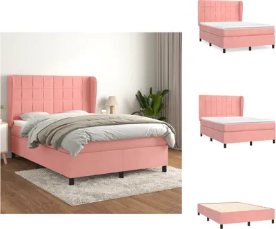 Obrázek produktu pro vidaXL Skříňová postel s matrací růžová 140x200 cm samet - Postele a válendy