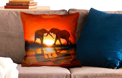 Produktbild von MuchoWow® Zierkissen Sofakissen Wohnzimmer Dekokissen 50x50 cm Elefantenpaar bei Sonnenuntergang - Komfort - Sofakissen