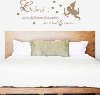 Produktbild von Wandtattoo - Wandaufkleber - Wandtattoo "Liebe ist… beim Aufwachen" - 146cm x 58cm braun - Dekoration Küche Wohnzimmer Wand