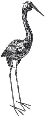 Produktbild von Gartenfiguren aus Metall für den Garten, moderne Deko-Figuren, handbemalt mit Rostschutz-Lackierung, für außen, witterungsbeständig (Reiher – ca. 62 cm hoch)