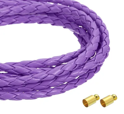 Image de Cordon en cuir tressé - Diamètre de 4 mm et longueur de 5,46 mètres - Pour la fabrication de bijoux et de colliers - Couleur : violet