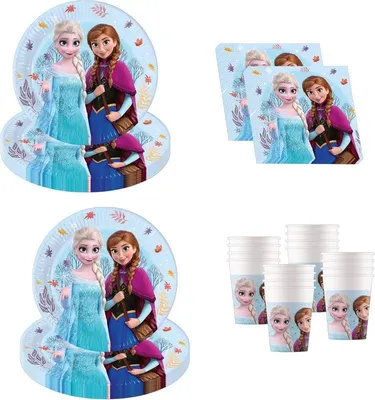 Produktbild von Die Eiskönigin Frozen Idyllic Wonder Geburtstagsdeko, 52-teilig, Pappteller, Becher und Servietten für Kindergeburtstag, Partygeschirr
