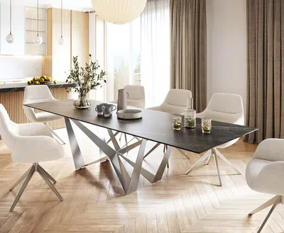 Produktbild von DELIFE Esstisch Edge 300x100cm Keramik Laminam®Noir Desir Braun Spider Flachstahl Edelstahl