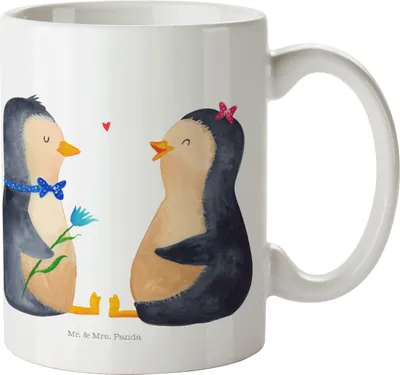 Produktbild von Mr. & Mrs. Panda Kakaotasse Pinguin Pärchen - Weiß - Geschenk, Pott, Teetasse, Hochzeit, Tasse, Kaffeetasse, Liebe, Keramiktasse, Verknallt, Hochzeitsgeschenk